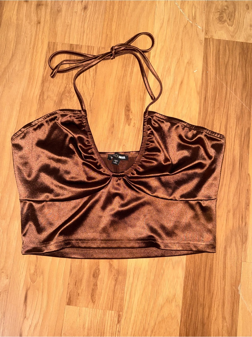 Fashion Nova Brown Satin Halter Crop Top